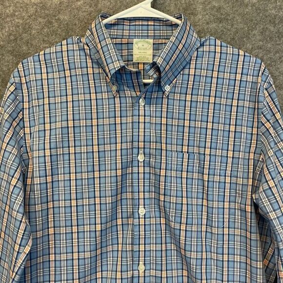 BROOKS BROTHERS Milano Fit Non-Iron 100% Supima Cotton Plaid Shirt Men’s Medium - Picture 2 of 11